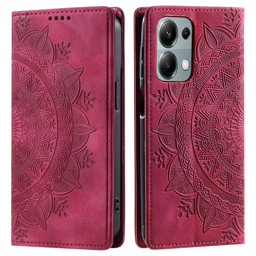 CASEONJAN Handyhülle für Xiaomi Redmi Note 13 Pro 5G Hülle, PU Leder Klapphülle [Kartenfach], Flip Wallet Case Handytasche Prägung Schutzhülle für Redmi Note 13 Pro 5G (Vintage Rot) von CASEONJAN