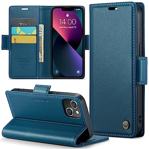 CASEONJAN Handyhülle für iPhone 14 Plus Hülle, [RFID Schutz] PU Leder Schutzhülle mit Kartenfach, Flip Case Wallet Stoßfeste Hülle für iPhone 14 Plus (Blau) von CASEONJAN
