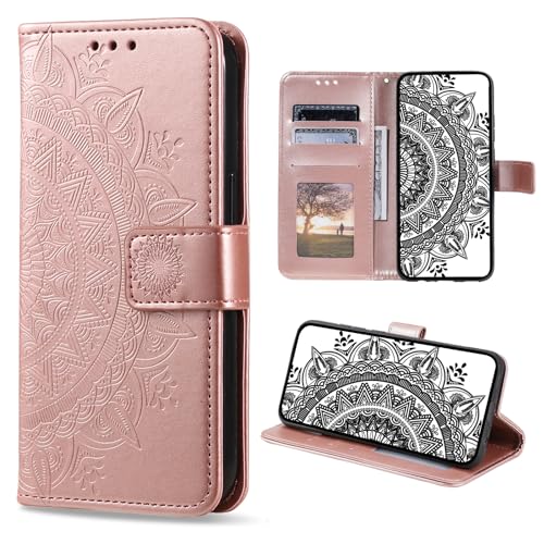 CASEONJAN Handyhülle für iPhone 8 Plus/iPhone 7 Plus Hülle, PU Leder Klapphülle mit [Kartenfach], Flip Case Handytasche Prägung Schutzhülle für iPhone 8 Plus/iPhone 7 Plus (Roségold) von CASEONJAN