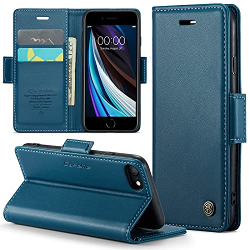 CASEONJAN Handyhülle für iPhone SE 2020 / SE 2022/8 / 7 Hülle, [RFID Schutz] PU Leder Schutzhülle mit Kartenfach, Flip Case Wallet Stoßfeste Hülle für iPhone SE 2020 / SE 2022/8 / 7 (Blau) von CASEONJAN