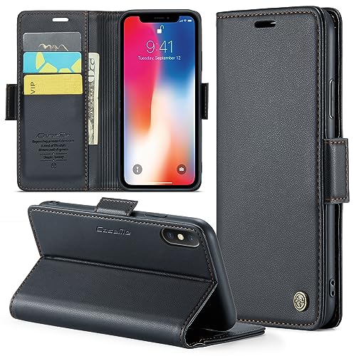 CASEONJAN Handyhülle für iPhone XS Max Hülle, [RFID Schutz] PU Leder Schutzhülle mit Kartenfach, Flip Case Wallet Stoßfeste Hülle für iPhone XS Max (Schwarz) von CASEONJAN