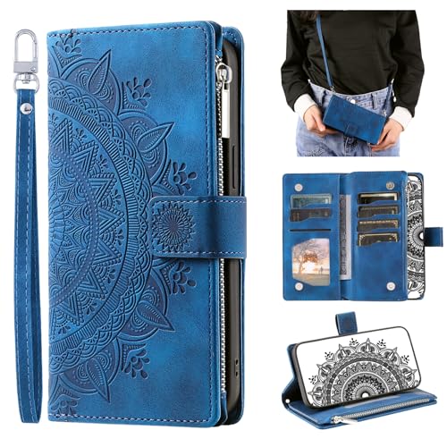 CASEONJAN Schutzhülle für Samsung Galaxy S24, Leder, mit Umhängeband, Reißverschluss, Kartenhalter, Klapp-Handyhülle für Samsung S24, Blau CASEONJAN Schutzhülle für Samsung Galaxy S24, Leder, mit Umhängeband, Reißverschluss, Kartenhalter, Klapp-Handyhülle für Samsung S24, Blau von CASEONJAN