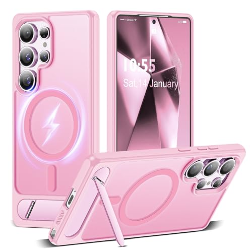 CASEROOKIE Kompatibel mit Samsung Galaxy S24 Ultra Hülle, [eingebauter unsichtbarer Ständer] [Kompatibel mit Mag-Safe] Schutzhülle in Militärqualität für S24 Ultra 6,8 Zoll, Rosa von CASEROOKIE