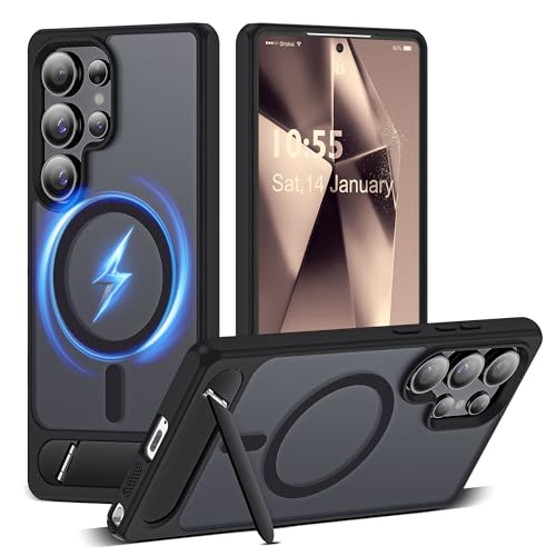 CASEROOKIE Kompatibel mit Samsung Galaxy S24 Ultra Hülle, [eingebauter unsichtbarer Ständer] [Kompatibel mit Mag-Safe] Schutzhülle in Militärqualität für S24 Ultra 6,8 Zoll, Schwarz von CASEROOKIE
