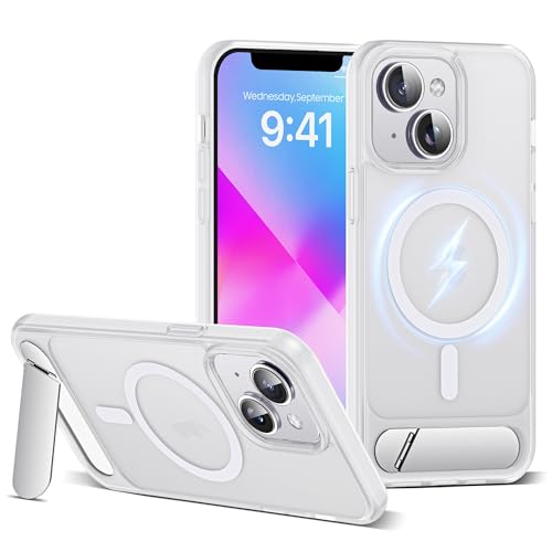 CASEROOKIE Kompatibel mit iPhone 13 Hülle und iPhone 14 Hülle [Kompatibel mit Mag-Safe] [Verstellbarer Ständer] [Fallschutz in Militärqualität], durchscheinende Handyhülle für iPhone 13 und iPhone 14 von CASEROOKIE