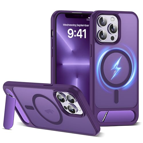 CASEROOKIE Kompatibel mit iPhone 13 Pro Hülle [Kompatibel mit Mag-Safe] [Verstellbarer Ständer] [Fallschutz in Militärqualität], durchscheinende Handyhülle für iPhone 13 Pro, Lila von CASEROOKIE