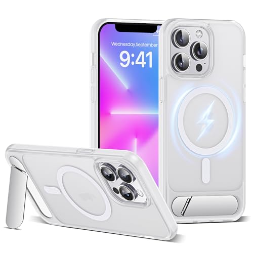 CASEROOKIE Kompatibel mit iPhone 13 Pro Max Hülle [Kompatibel mit Mag-Safe] [Verstellbarer Ständer] [Fallschutz in Militärqualität], durchscheinende Handyhülle für iPhone 13 Pro Max, durchscheinend von CASEROOKIE