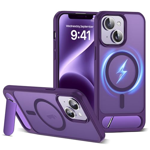 CASEROOKIE Kompatibel mit iPhone 14 Plus Hülle [Kompatibel mit Mag-Safe], verstellbarer Ständer, Fallschutz in Militärqualität, durchscheinende Handyhülle für iPhone 14 Plus, Violett von CASEROOKIE