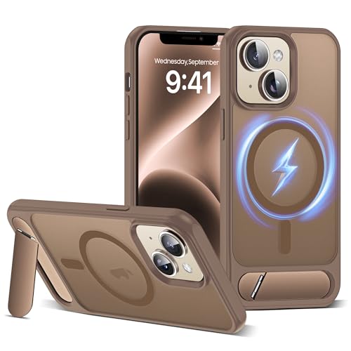 CASEROOKIE Kompatibel mit iPhone 14 Plus Hülle [Kompatibel mit Mag-Safe] [Verstellbarer Ständer] [Fallschutz in Militärqualität], durchscheinende Handyhülle für iPhone 14 Plus, Wüstengold von CASEROOKIE