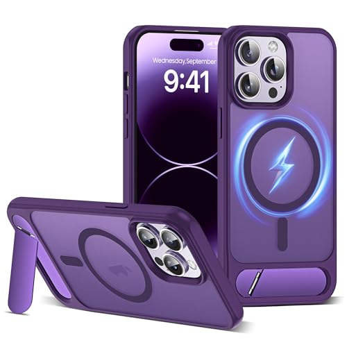 CASEROOKIE Kompatibel mit iPhone 14 Pro Hülle [Kompatibel mit Mag-Safe], verstellbarer Ständer, Fallschutz in Militärqualität, durchscheinende Handyhülle für iPhone 14 Pro, Violett von CASEROOKIE
