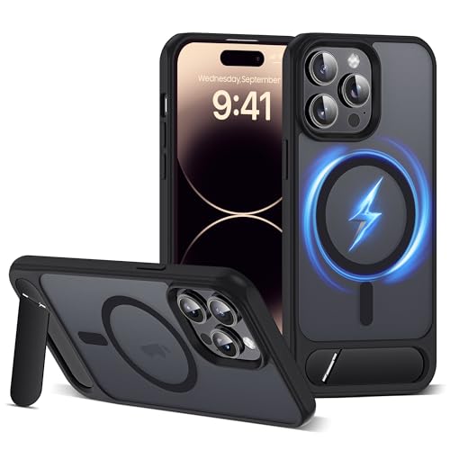 CASEROOKIE Kompatibel mit iPhone 14 Pro Max Hülle [Kompatibel mit Mag-Safe] [Verstellbarer Ständer] [Fallschutz in Militärqualität], durchscheinende Handyhülle für iPhone 14 Pro Max, Schwarz von CASEROOKIE