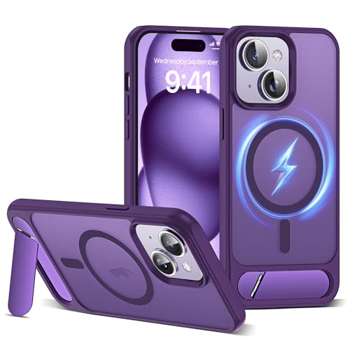 CASEROOKIE Kompatibel mit iPhone 15 Plus Hülle [Kompatibel mit Mag-Safe], verstellbarer Ständer, Fallschutz in Militärqualität, durchscheinende Handyhülle für iPhone 15 Plus, Violett von CASEROOKIE