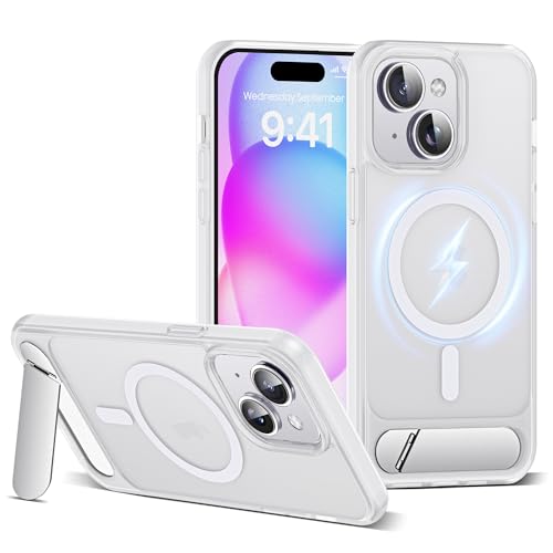CASEROOKIE Kompatibel mit iPhone 15 Plus Hülle [Kompatibel mit Mag-Safe] [Verstellbarer Ständer] [Fallschutz in Militärqualität], durchscheinende Handyhülle für iPhone 15 Plus, durchscheinend von CASEROOKIE