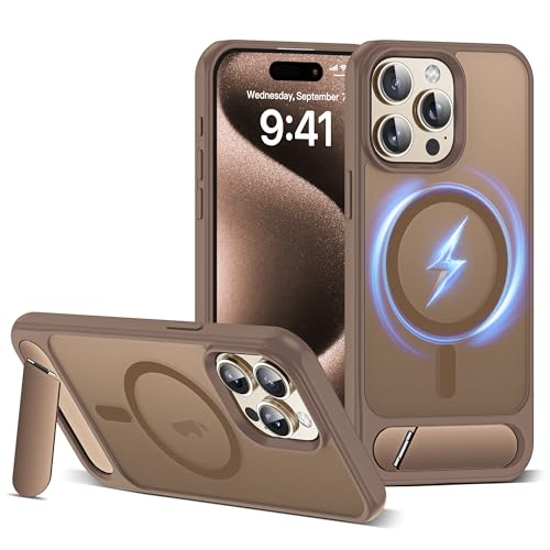 CASEROOKIE Kompatibel mit iPhone 15 Pro Hülle [Kompatibel mit Mag-Safe] [Verstellbarer Ständer] [Fallschutz in Militärqualität], durchscheinende Handyhülle für iPhone 15 Pro, Wüstengold von CASEROOKIE