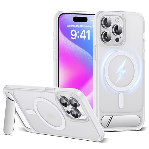 CASEROOKIE Kompatibel mit iPhone 15 Pro Max Hülle [Kompatibel mit Mag-Safe] [Verstellbarer Ständer] [Fallschutz in Militärqualität], durchscheinende Handyhülle für iPhone 15 Pro Max, durchscheinend von CASEROOKIE