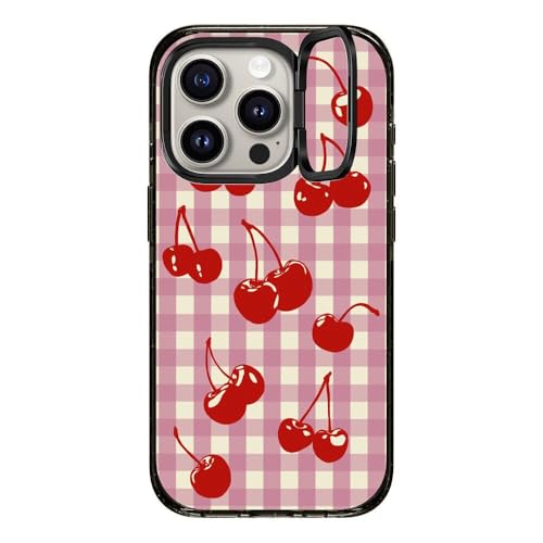 CASETiFY Impact Ring Stand Schutzhülle für iPhone 15 Pro [3X Falltest in Militärqualität, 2 m Fallschutz/kompatibel mit Magsafe] – Cherry Gingham – Transparent Schwarz von CASETiFY