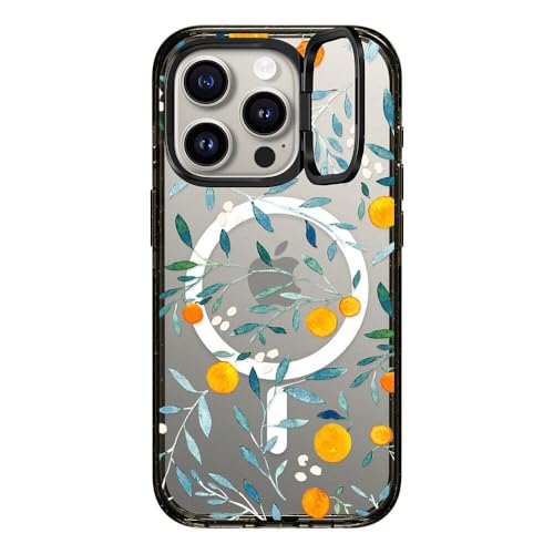 CASETiFY Impact Ring Stand Schutzhülle für iPhone 15 Pro [3X Falltest in Militärqualität, 2 m Fallschutz/kompatibel mit Magsafe] – Orange Mania – Transparent Schwarz von CASETiFY