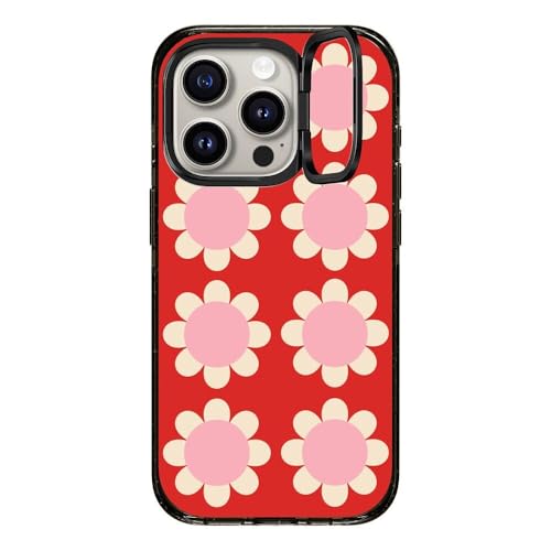 CASETiFY Impact Ring Stand Schutzhülle für iPhone 15 Pro [3X Falltest in Militärqualität, 2 m Fallschutz/kompatibel mit Magsafe] – Retro-Blumenmuster, Rot und Rosa – Transparentes Schwarz von CASETiFY