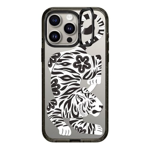 CASETiFY Impact Ring Stand Schutzhülle für iPhone 15 Pro Max [3X Falltest in Militärqualität, 2 m Fallschutz/kompatibel mit Magsafe] – Silver Tiger – Clear Black von CASETiFY