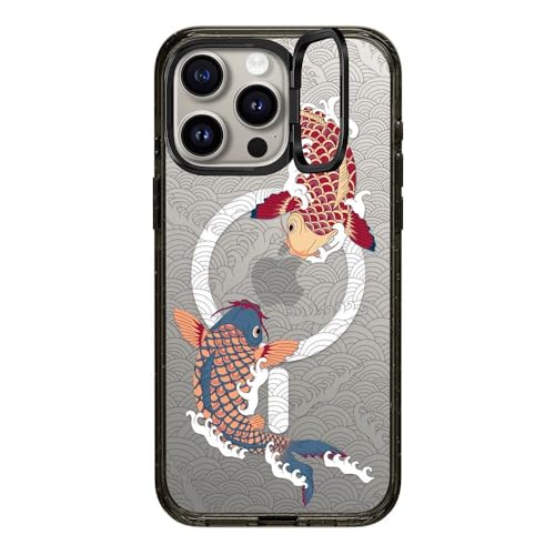 CASETiFY Impact Ring Stand Schutzhülle für iPhone 15 Pro Max [3x Falltest in Militärqualität, 2 m Fallschutz/kompatibel mit Magsafe] – Koi-Fisch japanischer Tattoo-Stil, transparentes Muster von CASETiFY