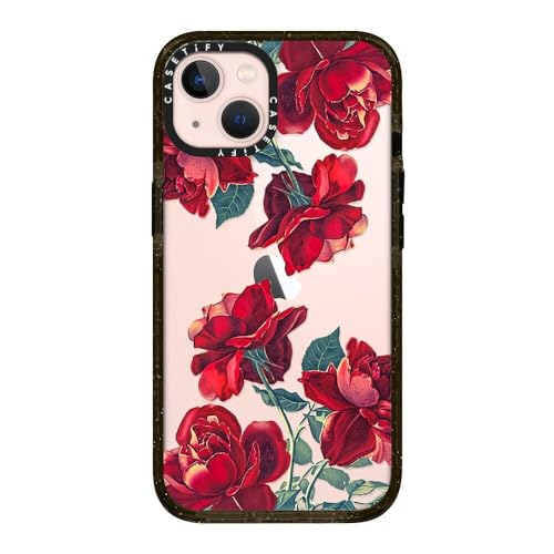 CASETiFY Impact iPhone 13 Hülle [6,6 Fuß Fallschutz] – Rote Rosen (Transparent) – Klar Schwarz von CASETiFY