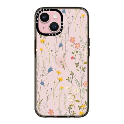 CASETiFY Kompakte Hülle für iPhone 15 [2 x Sturztest in Militärqualität, 1,5 m Fallschutz] — traumhaftes Blumenmuster — transparentes Schwarz von CASETiFY