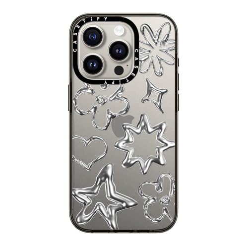 CASETiFY Kompakte Hülle für iPhone 15 Pro [2 x Sturztest in Militärqualität, 1,5 m Fallschutz] — Chrome Doodles — transparentes Schwarz von CASETiFY
