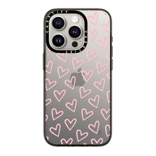 CASETiFY Kompakte Schutzhülle für iPhone 15 Pro [2 x Falltest in Militärqualität, 1,2 m Fallschutz] – Herzen/Hellrosa, dünn – Transparentes Schwarz von CASETiFY