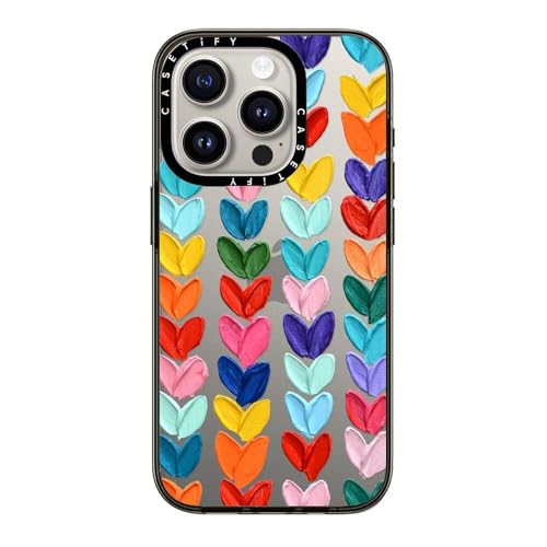 CASETiFY Kompakte Schutzhülle für iPhone 15 Pro [Falltest in Militärqualität, 1,2 m Fallschutz], klare gepunktete Herzen – Transparentes Schwarz von CASETiFY