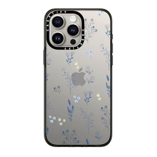 CASETiFY Kompakte Schutzhülle für iPhone 15 Pro Max [2 x Fallgetestet in Militärqualität, 1,2 m Fallschutz] – kleine blaue Blumen – klares Schwarz von CASETiFY