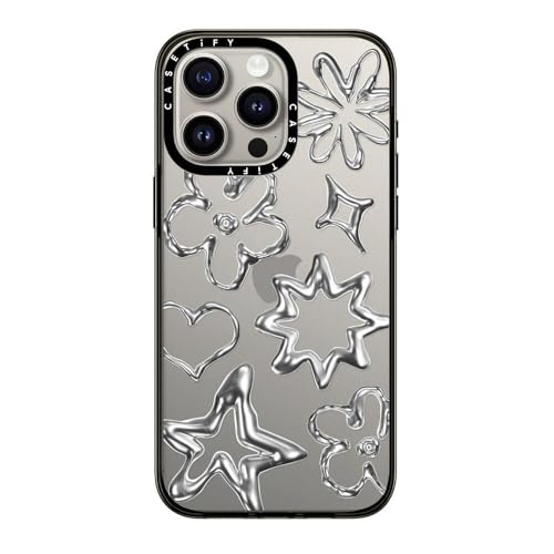 CASETiFY Kompakte Schutzhülle für iPhone 15 Pro Max [2 x Falltest in Militärqualität/1,2 m Fallschutz] – Chromkritzeleien – Transparentes Schwarz von CASETiFY