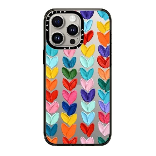CASETiFY Kompakte Schutzhülle für iPhone 15 Pro Max [Falltest in Militärqualität, 1,2 m Fallschutz], klare gepunktete Herzen – Transparentes Schwarz von CASETiFY