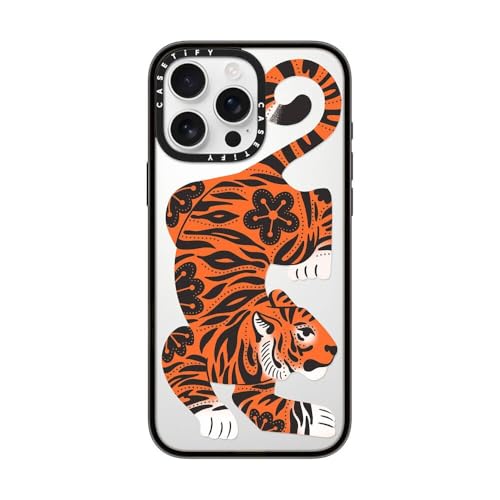 CASETiFY Kompakte Schutzhülle für iPhone 16 Pro Max, leicht, 1,22 m, 2 x Fallschutz in Militärqualität, Fierce Tiger, transparentes Schwarz von CASETiFY