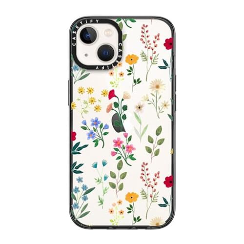 CASETiFY Kompakte iPhone 13 Hülle [2X Militärqualität Fallgetestet / 1,2 m Fallschutz] – Spring Botanicals 2 – Transparent Schwarz von CASETiFY