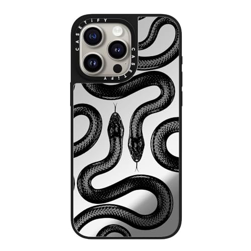 CASETiFY Mirror Case für iPhone 15 Pro Max [Reflektierend/1.5 m Fallschutz/Kompatibel mit Magsafe] - Black Kingsnake - Silber auf Schwarz von CASETiFY