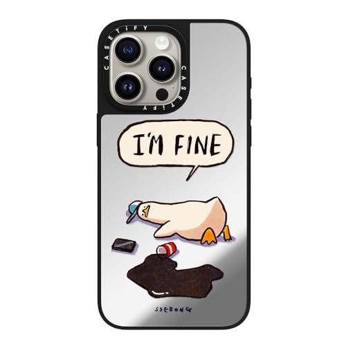CASETiFY Mirror iPhone 15 Pro Max Hülle [Reflektierend/1,5 m Fallschutz/Kompatibel mit Magsafe] - I'm fine - Silber auf Schwarz von CASETiFY