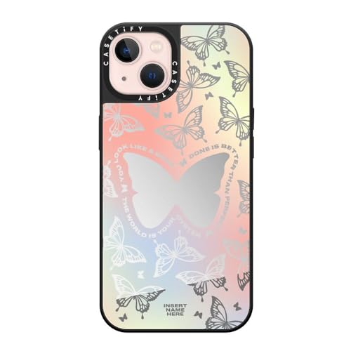 CASETiFY Spiegel iPhone 13 Hülle [Reflektierend/1,5m Fallschutz/Kompatibel mit Magsafe] - You Give Me Butterflies - Silber auf Schwarz von CASETiFY
