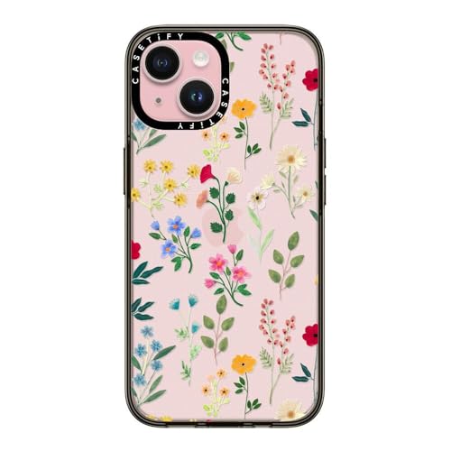 CASETiFY Spring Botanicals 2 kompakte Schutzhülle für iPhone 15 [Falltest in Militärqualität/1,2 m Fallschutz] – Transparent Schwarz von CASETiFY