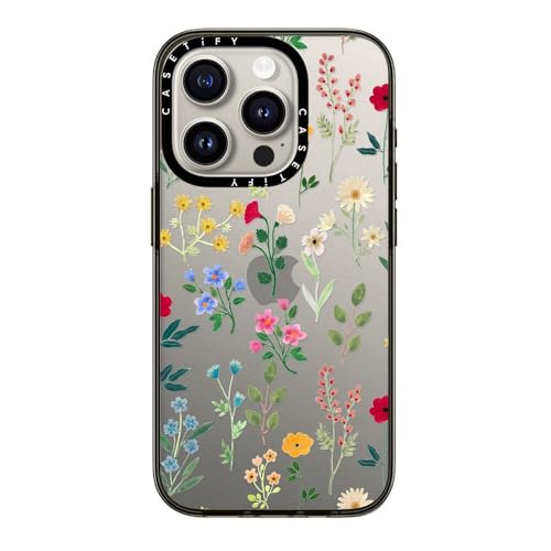 CASETiFY Spring Botanicals 2 kompakte Schutzhülle für iPhone 15 Pro, Falltest in Militärqualität, 1,2 m Fallschutz, Transparent Schwarz von CASETiFY