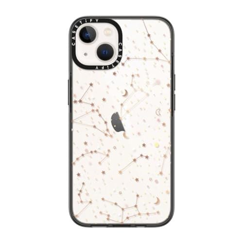 Casetify Amazon Exklusive Essential Schutzhülle für iPhone 14 – Weltraummuster auf transparentem Hintergrund/goldene Sterne und Mond-Universum – klares Schwarz von CASETiFY