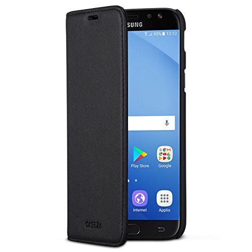 CASEZA Galaxy J7 2017 Flip Case Schwarz Oslo Ultra Schlanke PU Leder Hülle Ledertasche Lederhülle für das Original Samsung Galaxy J7 (2017) 5,5 Zoll - Edles Kunstleder Cover mit Magnetverschluss von CASEZA