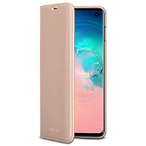 CASEZA Galaxy S10 Flip Case Rose Gold Oslo Ultra Schlanke PU Leder Hülle Ledertasche Lederhülle für das Original Samsung Galaxy S 10 (6,1 Zoll) - Edles Kunstleder Cover mit Magnetverschluss von CASEZA