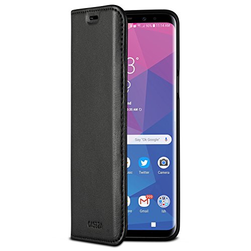 CASEZA Galaxy S9 Flip Case Schwarz Oslo Ultra Schlanke PU Leder Hülle Ledertasche Lederhülle für das Original Samsung Galaxy S 9 (5,8 Zoll) - Edles Kunstleder Cover mit Magnetverschluss von CASEZA