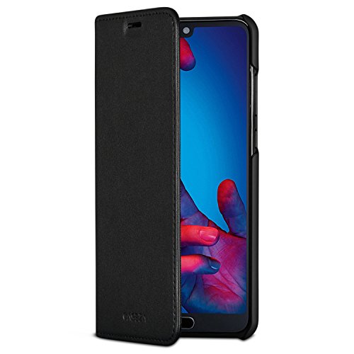 CASEZA Huawei P20 Flip Case Schwarz Oslo Ultra Schlanke PU Leder Hülle Ledertasche Lederhülle für das Original Huawei P 20 (5,8 Zoll) - Edles Kunstleder Cover mit Magnetverschluss von CASEZA