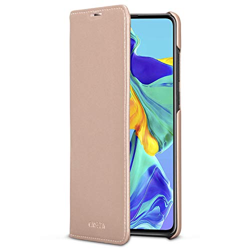 CASEZA Huawei P30 Flip Case Rose Gold Oslo Ultra Schlanke PU Leder Hülle Ledertasche Lederhülle für das Original Huawei P 30 (6,1 Zoll) - Edles Kunstleder Cover mit Magnetverschluss von CASEZA