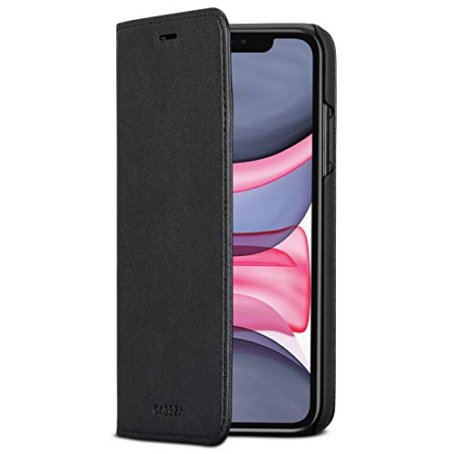 CASEZA iPhone 11 Flip Case Schwarz Oslo Ultra Schlanke PU Leder Hülle Ledertasche Lederhülle für das Original iPhone 11 (6,1 Zoll) - Edles Kunstleder Cover mit Magnetverschluss von CASEZA