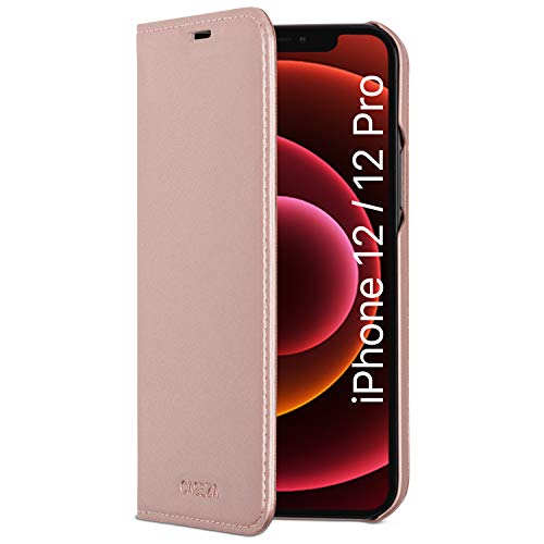 CASEZA iPhone 12 Hülle/iPhone 12 Pro Case Rose Gold Oslo PU Leder Klapphülle Lederhülle für das Original iPhone 12/12 Pro (6,1 Zoll) - Edles Kunstleder Cover mit Magnetverschluss von CASEZA