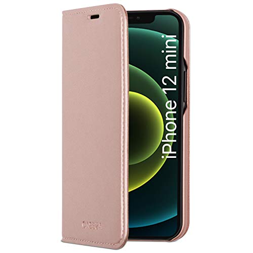 CASEZA iPhone 12 Mini Hülle Rose Gold Oslo Flip Case PU Leder Klapphülle Lederhülle für das Original iPhone 12 Mini (5.4 Zoll) - Edles Kunstleder Cover mit Magnetverschluss von CASEZA