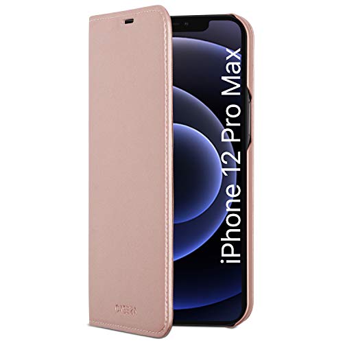 CASEZA iPhone 12 Pro Max Hülle Rose Gold Oslo Flip Case PU Leder Klapphülle Lederhülle für das Original iPhone 12 Pro Max (6,7 Zoll) - Edles Kunstleder Cover mit Magnetverschluss von CASEZA