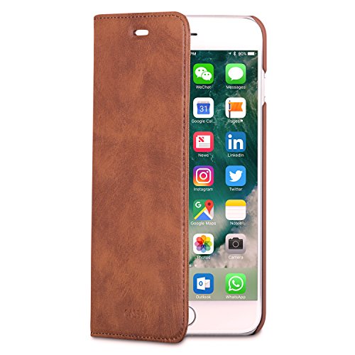 CASEZA iPhone 8 Plus/7 Plus Flip Case Kunstleder Oslo Braun - Ultra schlanke PU Leder Hülle Ledertasche Lederhülle für das Original Apple iPhone 8 Plus/7 Plus (5.5")-Edles Cover mit Magnetverschluss von CASEZA